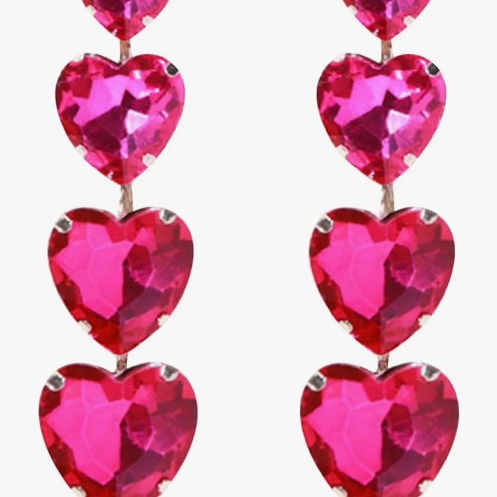 Pink Crystal Heart Dangle Drop Earrings with Stud Backs NEW NWT Gorgeous items!_2